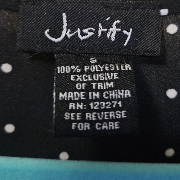 Justify Women's Size S Black Polka Dot Tie Front Blouse - Picture 3 of 3